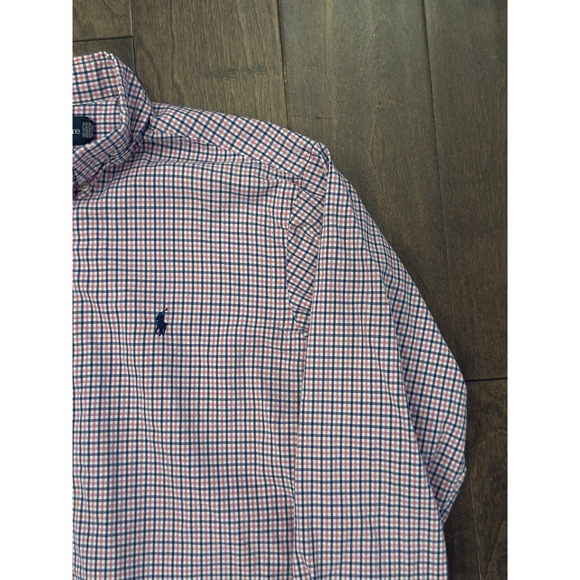 Ralph Lauren Shirt Mens Size‎ M Pink Check Button Up Pony Navy Pony Classic Fit - Picture 4 of 8